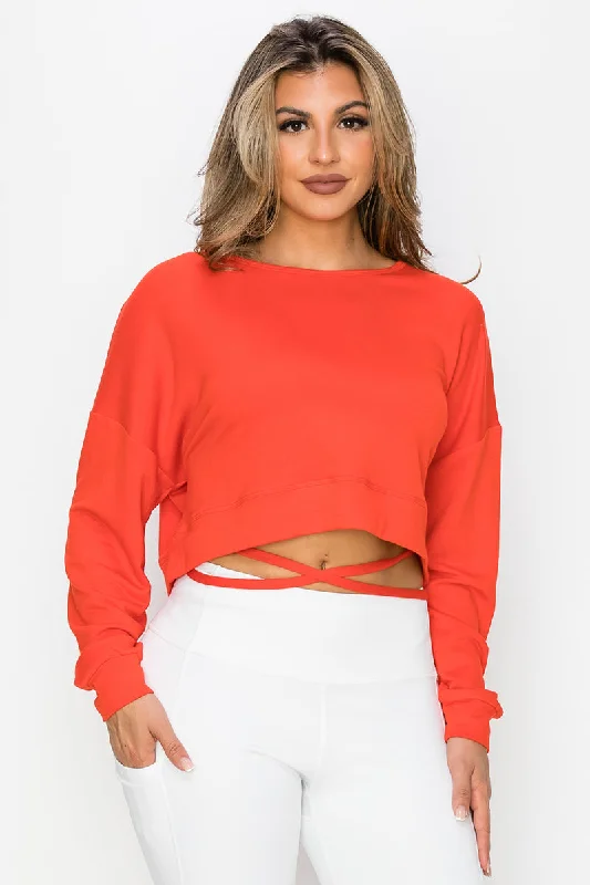 spring women's outerwearspring women's outerwearLightweight men's spring outerwearString Me Along Tie Waist Cropped Sweatshirt