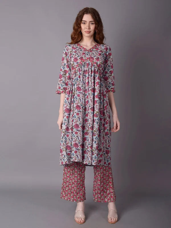 fitted women’s setsWomen Multicolor Floral Printed Kurta With Comfort Pant