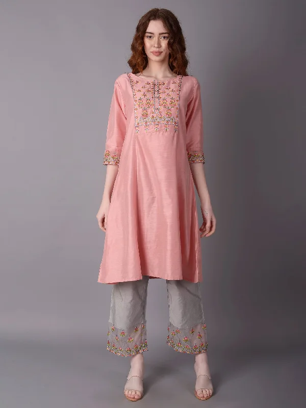 cute clothing setsWomen Pink Embroidered Kurta With Pant