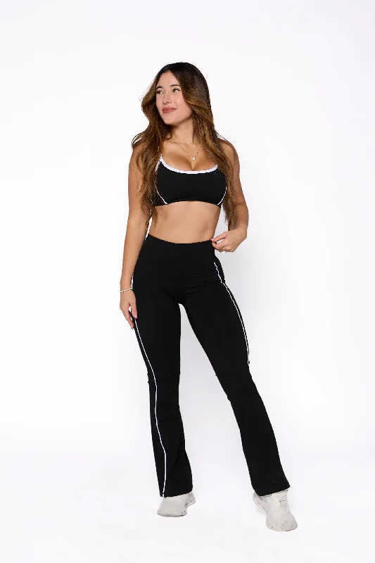 matching crop top setsBlack Two-Tone High-Waisted Straight Pant Set