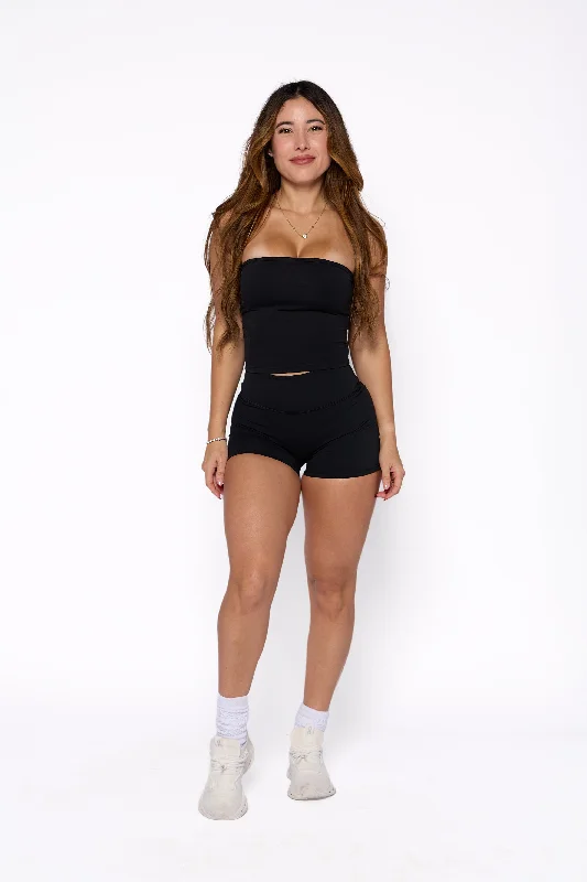 fall outfit setsBlack Bandeau Crop and Short Set