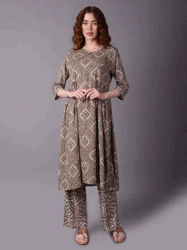 elegant jumpsuit setsWomen Grey Floral Printed Kurta With Comfort Pant