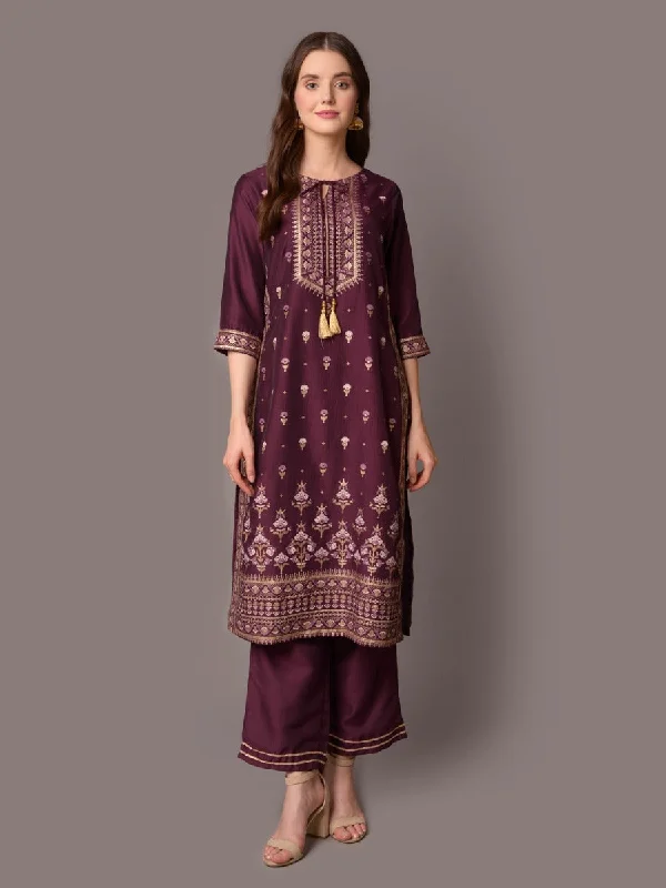 floral print sets for womenWomen Purple Ornamental Printed Kurta With Comfort Pant