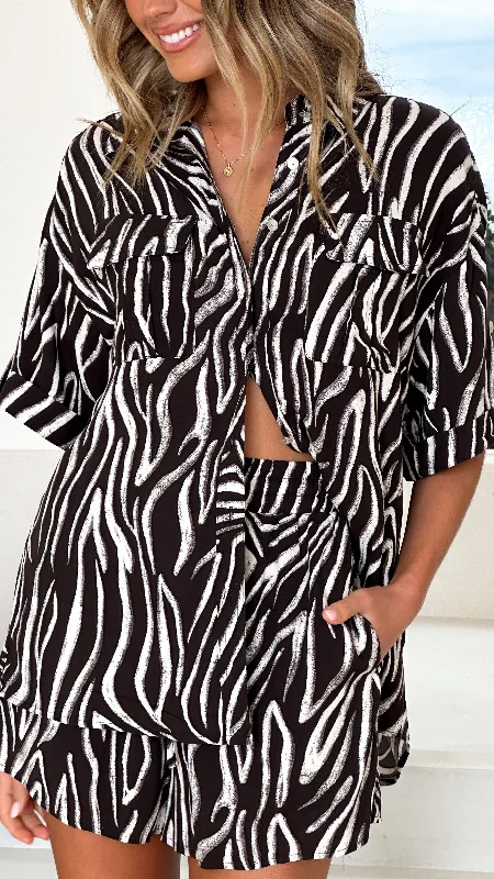 statement sets for womenLuna Button Up Shirt -Black/White