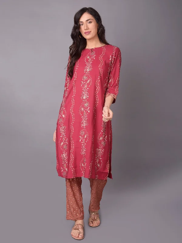 sleek women’s setsWomen Maroon Floral Printed Kurta With Trouser