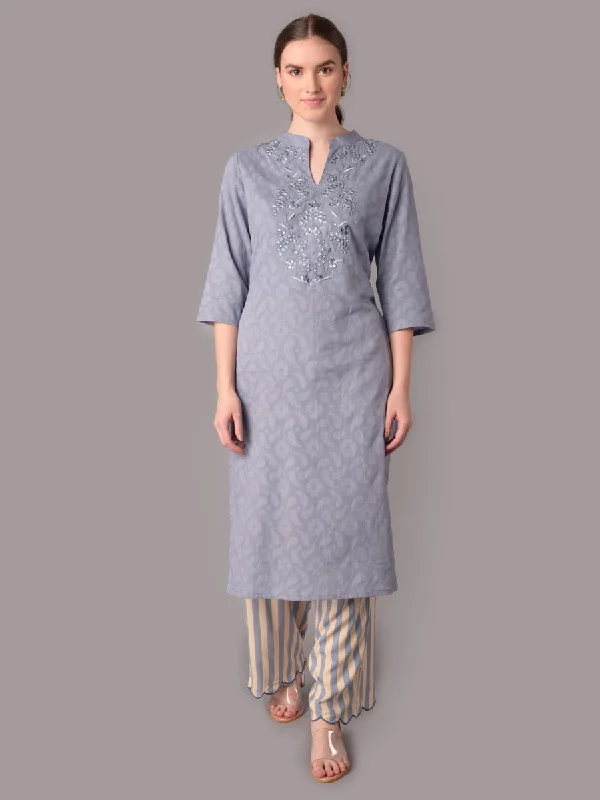 trendy shorts setsWomen Blue Embroidered Kurta With Pant