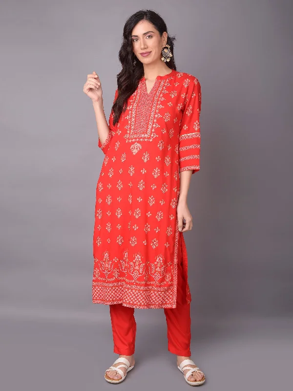 night out sets for womenWomen Red Floral Printed Kurta With Trouser