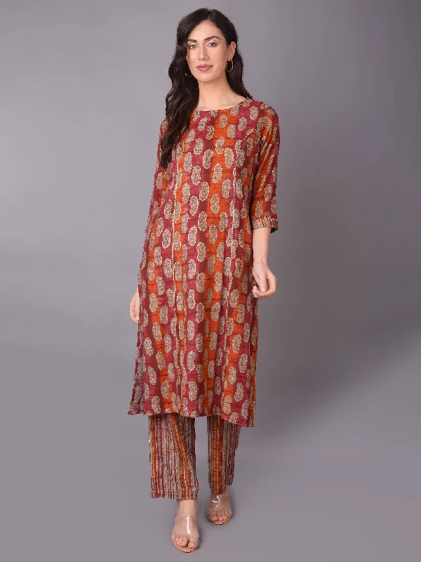 classy sets for ladiesWomen Red Paisley Printed Kurta With Comfort Pant