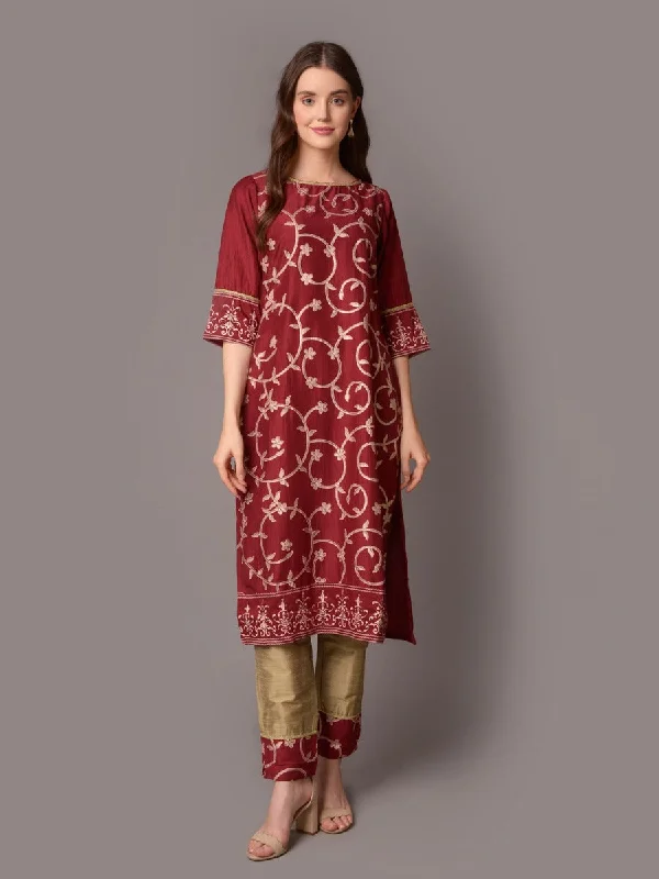 office wear setsWomen Magenta Floral Printed Kurta With Trouser