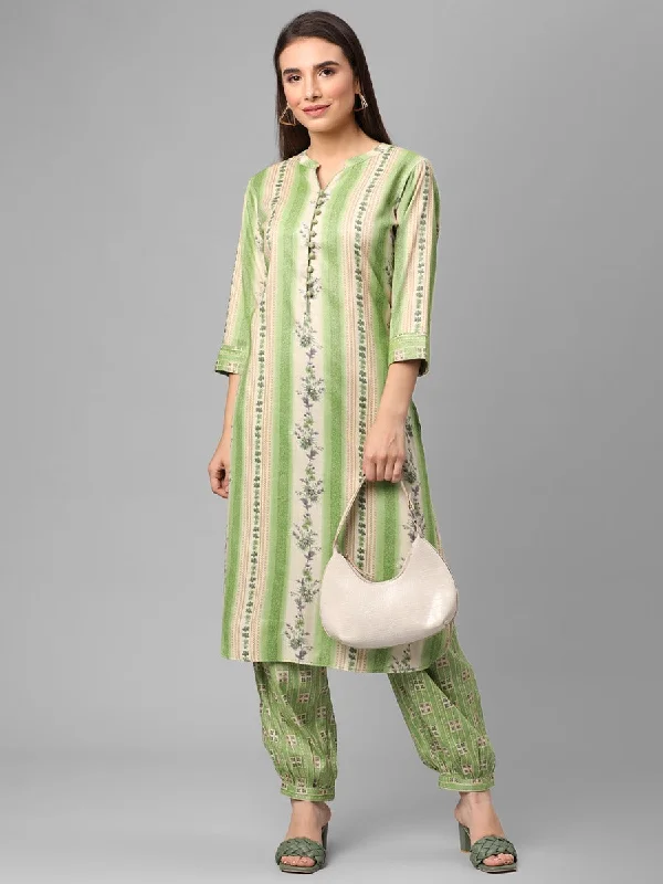 unique sets for ladiesGreen Floral Printed Kurta With Harem Pant