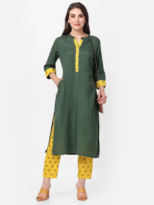 colorful outfit setsGreen Solid Kurta With Trouser