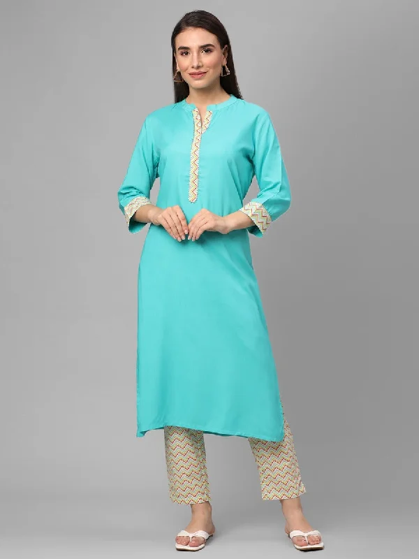 fashion sets for ladiesSky Blue Solid Kurta With Trouser