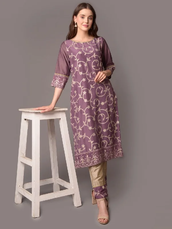 workout sets for womenWomen Mauve Floral Printed Kurta With Trouser