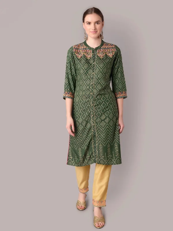 trendy button-up setsWomen Green Kurta With Trouser