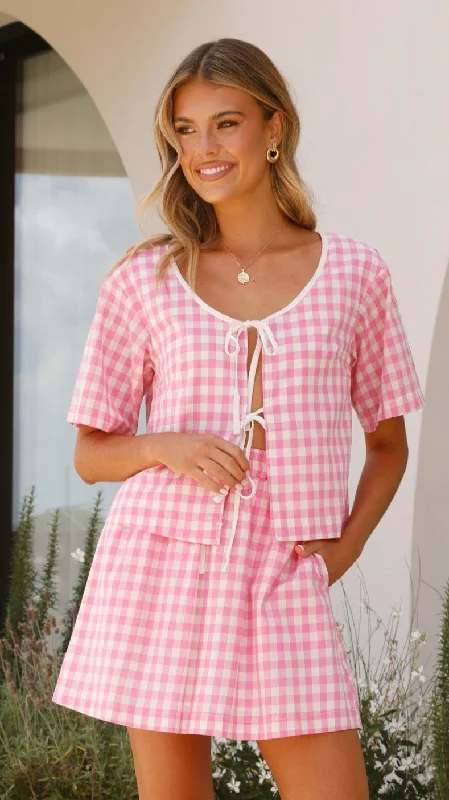 trendy knitwear setsMadison Top - Pink/White Gingham