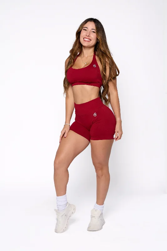 luxe matching setsCherry Red Mid-Rise Shaping Shorts and Bra Set