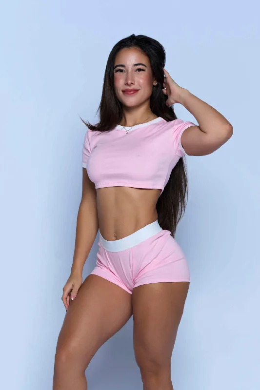 satin loungewear setsPink Boyfriend Short Set