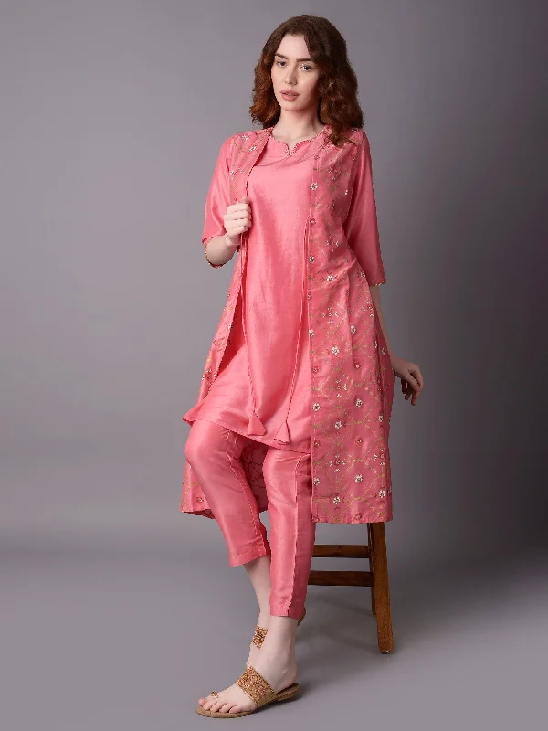 printed loungewear setsWomen Pink Stripe Printed Kurta Trouser Jacket