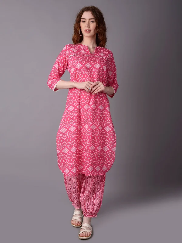 trendy evening setsWomen Pink Aztech Printed Kurta With Harem Pant