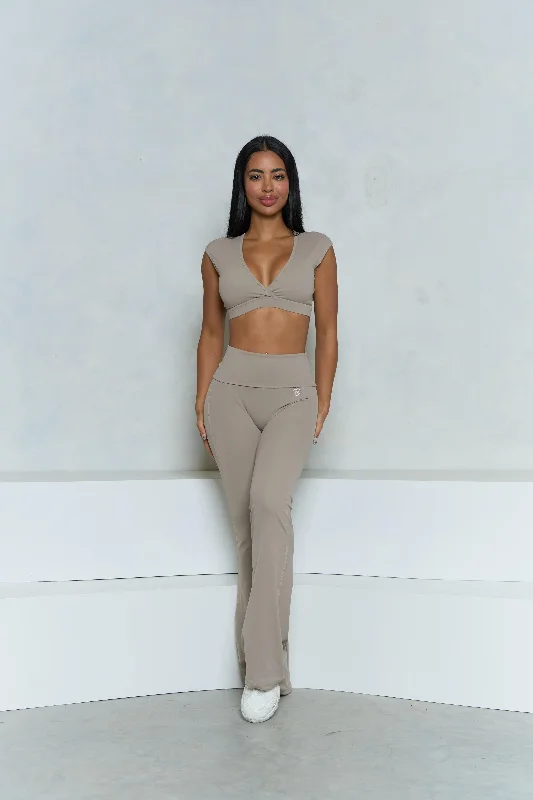 cozy two-piece setsStone V-Neck Crop Top and Flare Pant Set