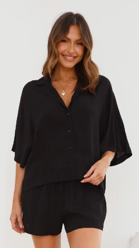 casual travel setsEdita Button Up Top - Black