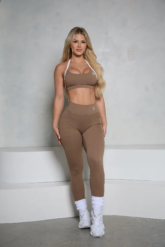 trendy knitwear setsMocha Two-Tone Halter Bra and Legging Set