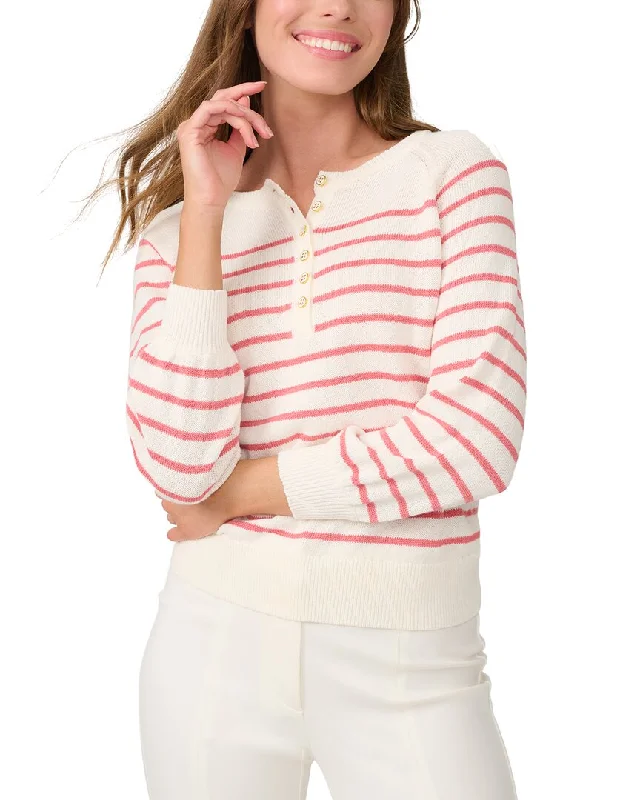 women's warm wool sweatersJ.Mclaughlin Stripe Charmaine Linen-Blend Top