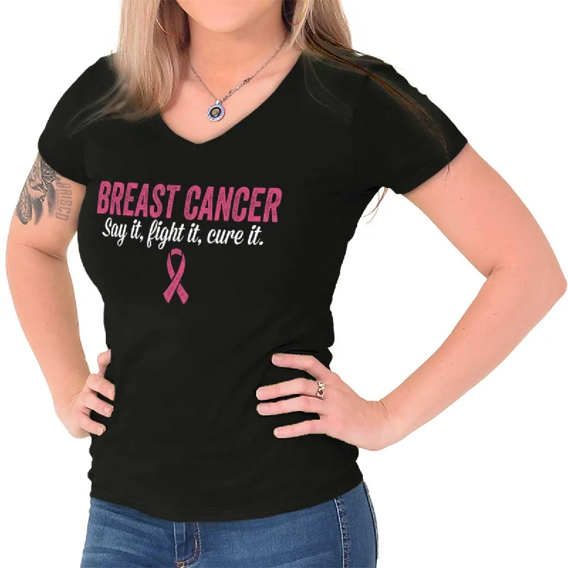 plus size casual women’s T-shirtsFight Cure Breast Cancer Junior Fit V-Neck T Shirt