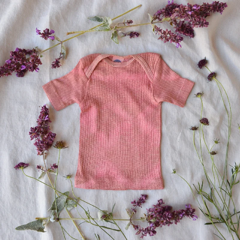 women’s summer wardrobe T-shirtsBaby Plant Dyed T-Shirt in Organic Cotton/Merino/Silk - Ochre Rose (3-24m)