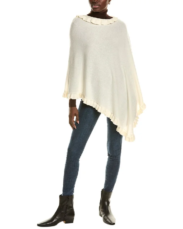 women's vacation sweaterssofiacashmere Ruffle Trim Wool & Cashmere-Blend Poncho