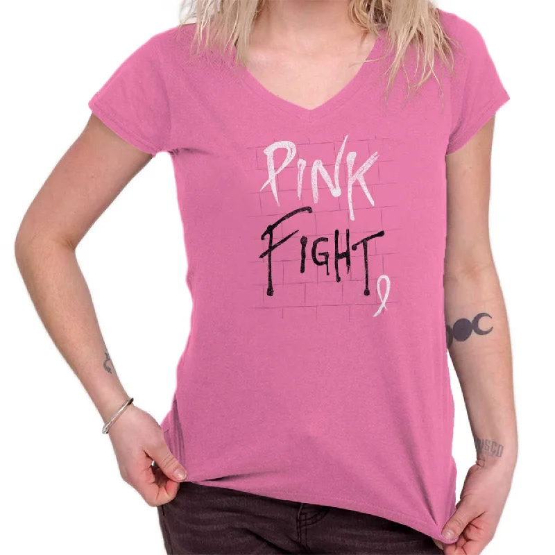 cool slogan women’s T-shirtsBCA Pink Fight Junior Fit V-Neck T Shirt