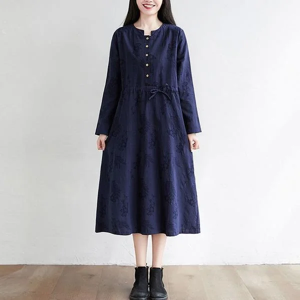 Sexy black dresses & jumpsuitsWomen Cotton Linen Long  Vintage Solid Color Loose Ladies Casual A-line Dresses