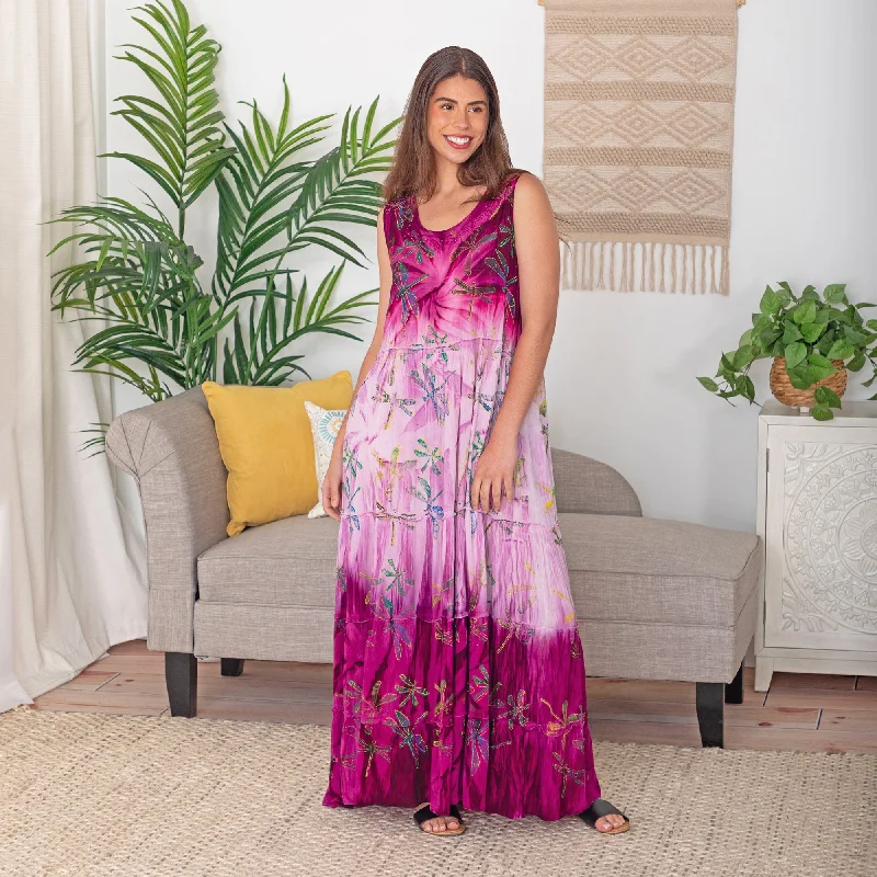 Statement dresses & jumpsuits for occasionsDragonfly Daze Sleeveless Long Dress | Fair Trade