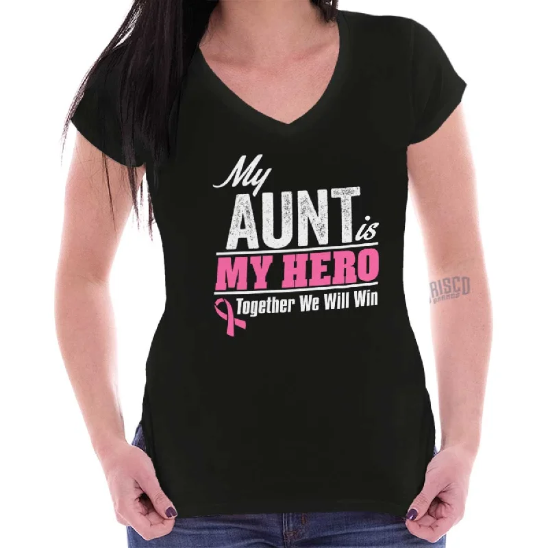 loose fit women’s T-shirtsMy Aunt My Hero Junior Fit V-Neck T Shirt