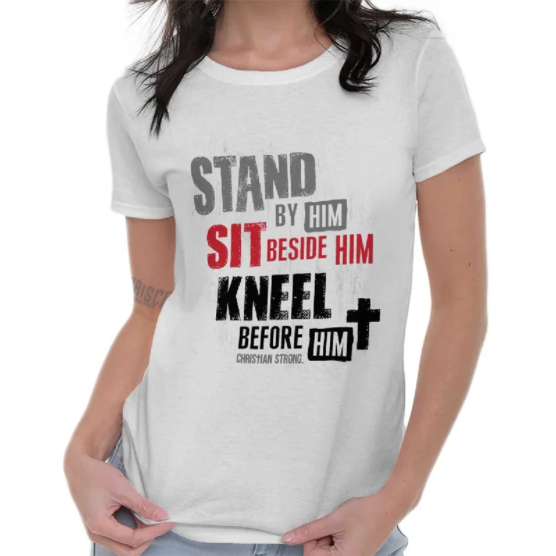 women’s T-shirts with cute sayingsStand Sit Kneel Ladies T Shirt