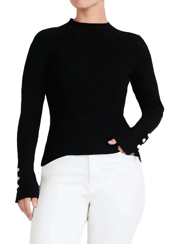 plus size women's sweatersKassandra Ribbed Mock Neck Sweater In Black