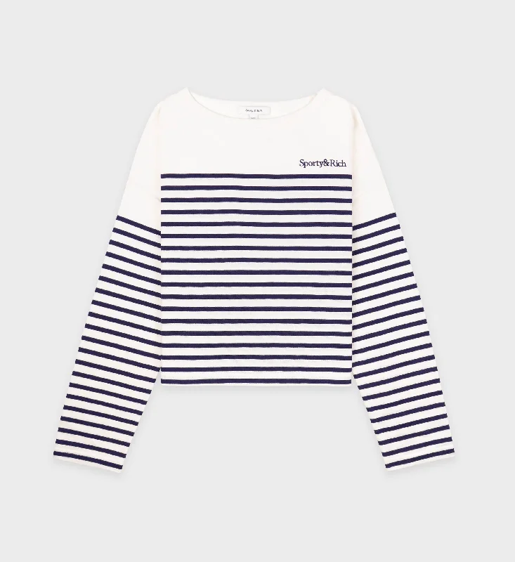 relaxed women’s T-shirts for comfortSerif Logo Mariniere Sweater - Off White/Navy Stripe