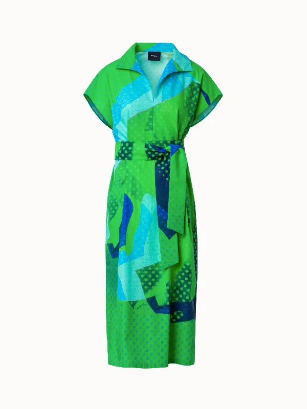 Full-length dresses & jumpsuits for formal wearCotton Shirt Dress with Superimposition Print