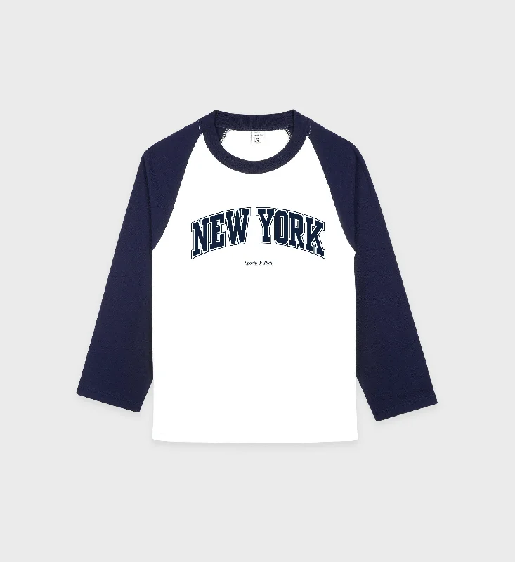 soft women’s T-shirtsNew York Ivy Baseball Tee - White/Navy