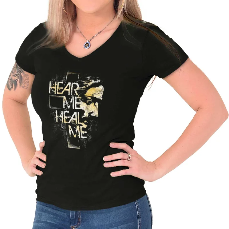 oversized women’s fashion T-shirtsHear Me Heal Me Junior Fit V-Neck T-Shirt