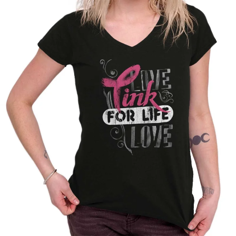 elegant women’s T-shirtsPink For Life Junior Fit V-Neck T Shirt