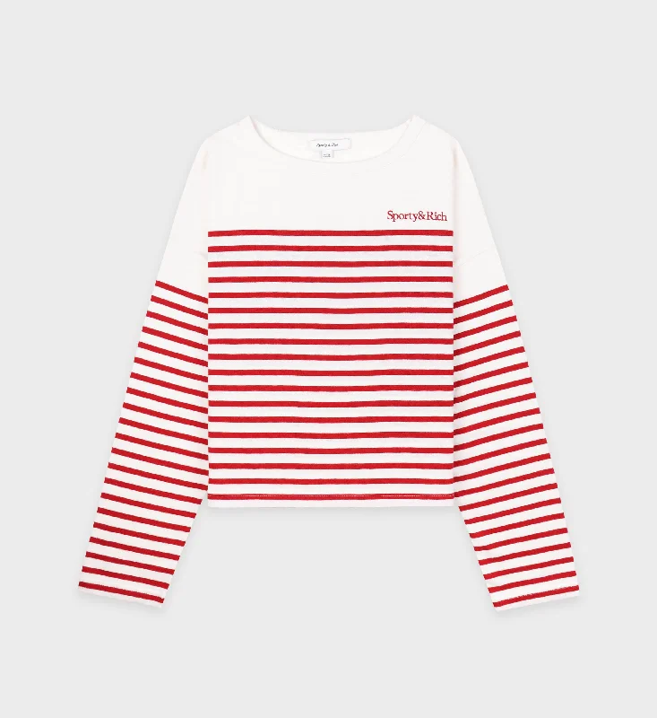 graphic print women’s T-shirtsSerif Logo Mariniere Sweater - Off White/Red Stripe