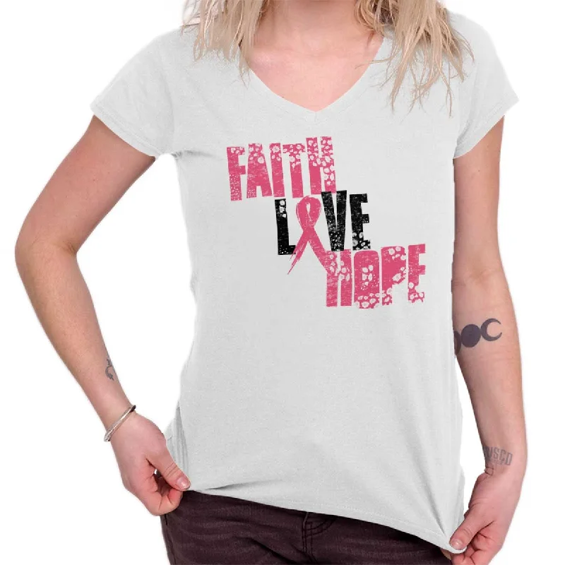 affordable cotton women’s T-shirtsPink Faith Love Hope Junior Fit V-Neck T Shirt