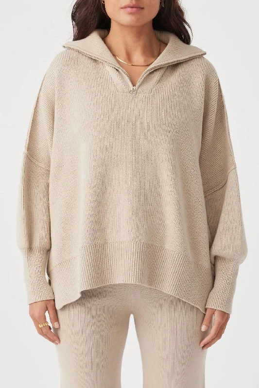 luxury women's sweatersLondon Zip Sweater In Taupe