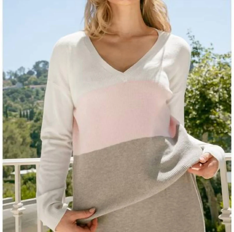 vintage-inspired women's sweatersV-Neck Colorblock Sweater In Grey