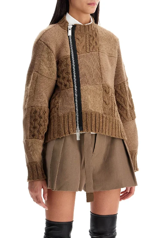 feminine cashmere sweaters for womenSacai Patchwork Zip-Up Jersey Shirt