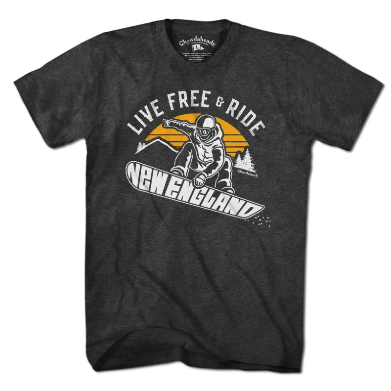 graphic design women’s T-shirtsLive Free & Ride New England Snowboarder T-Shirt