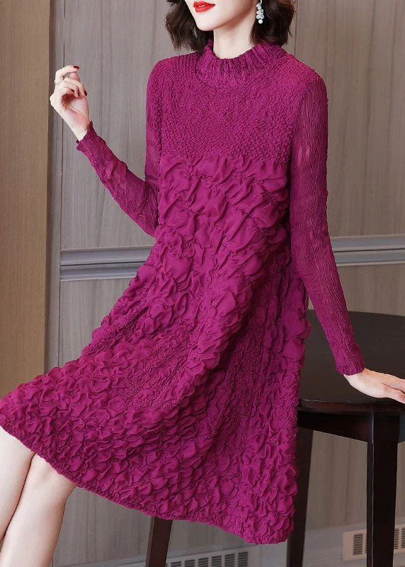 Luxe satin jumpsuits & dressesBeautiful Rose O-Neck Embroideried Long A Line Dresses Long Sleeve