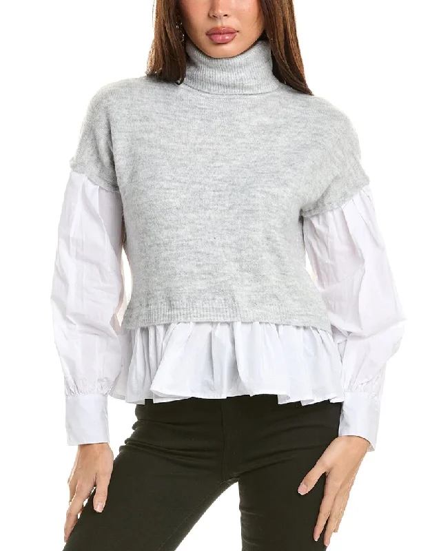 high-neck women's sweatersMaronie Twofer Wool-Blend Sweater