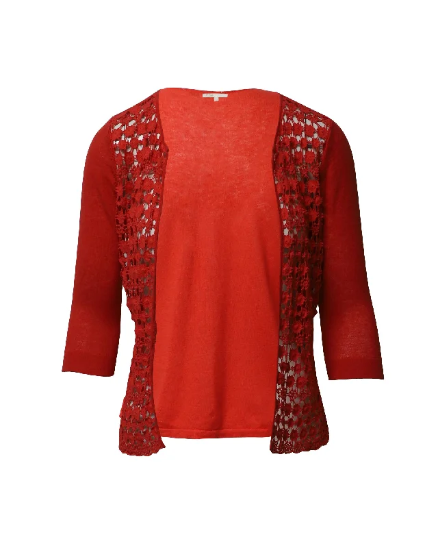 fall sweaters for womenMaje Crocheted Cardigan in Red Cotton